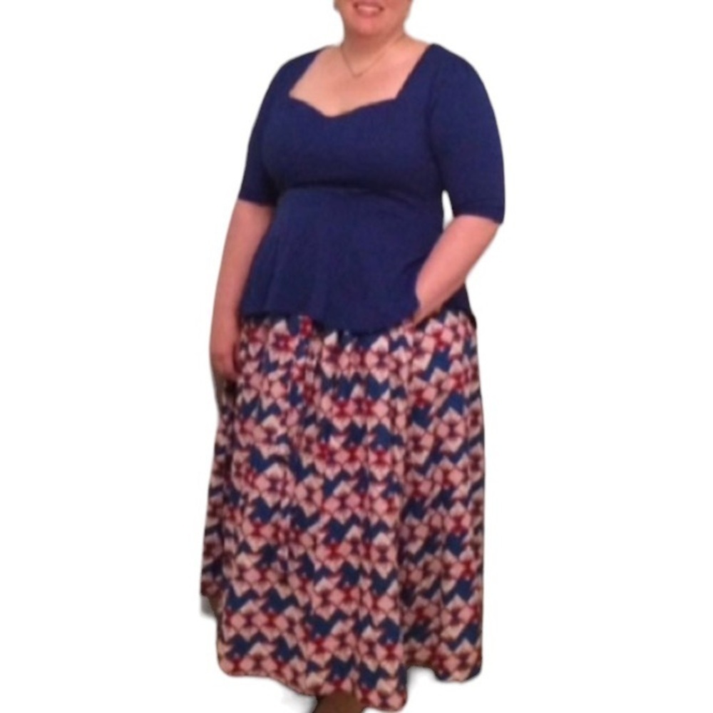 Rainbow Blue, White and Maroon Full Circle Maxi Skirt with Pockets, 100% Cotton - Picture 2 of 10